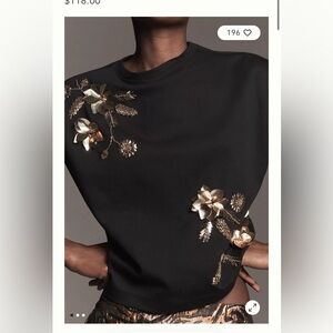 Brand New Gorgeous Anthropologie Black Blouse with Gold Floral Embellishments